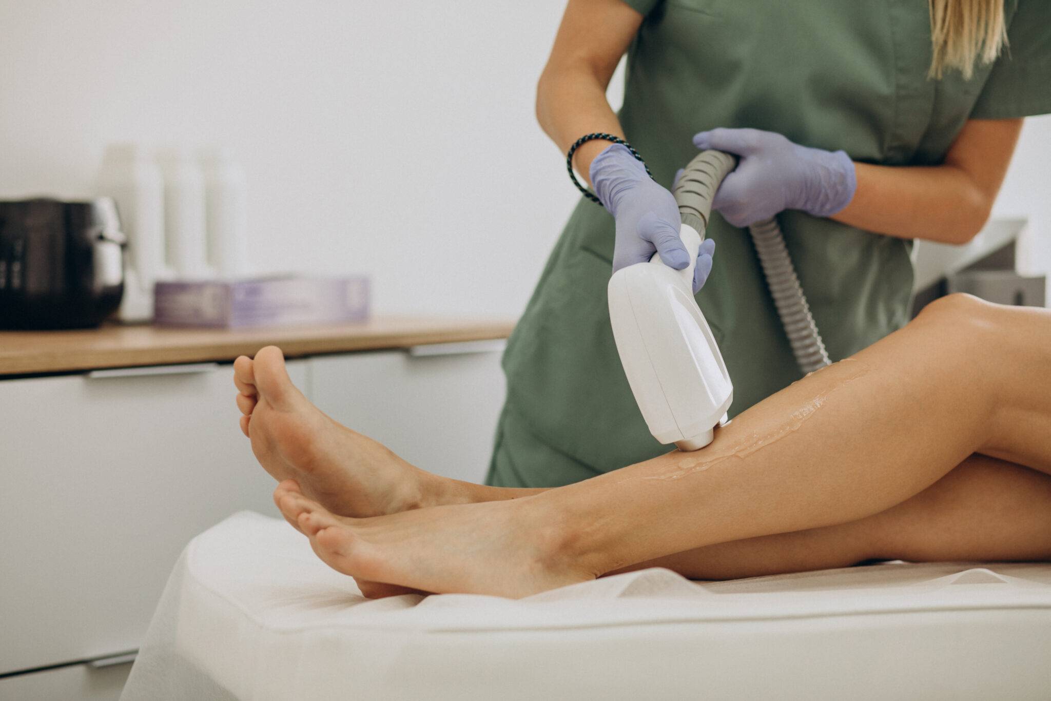Client undergoing a laser hair removal in a beauty salon